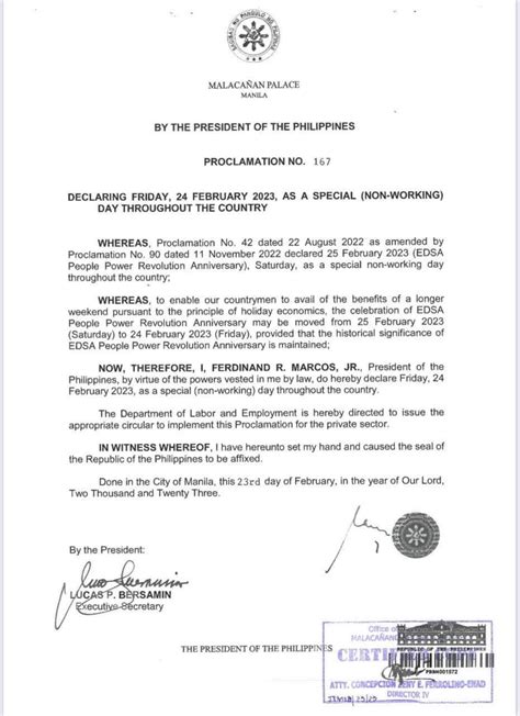malacanang announcement|Palace declares February 9 special non.